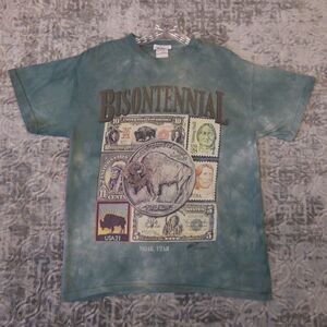 Vintage Moab Utah Shirt Adult Medium Blue Bisontennial Bison Coins Stamps